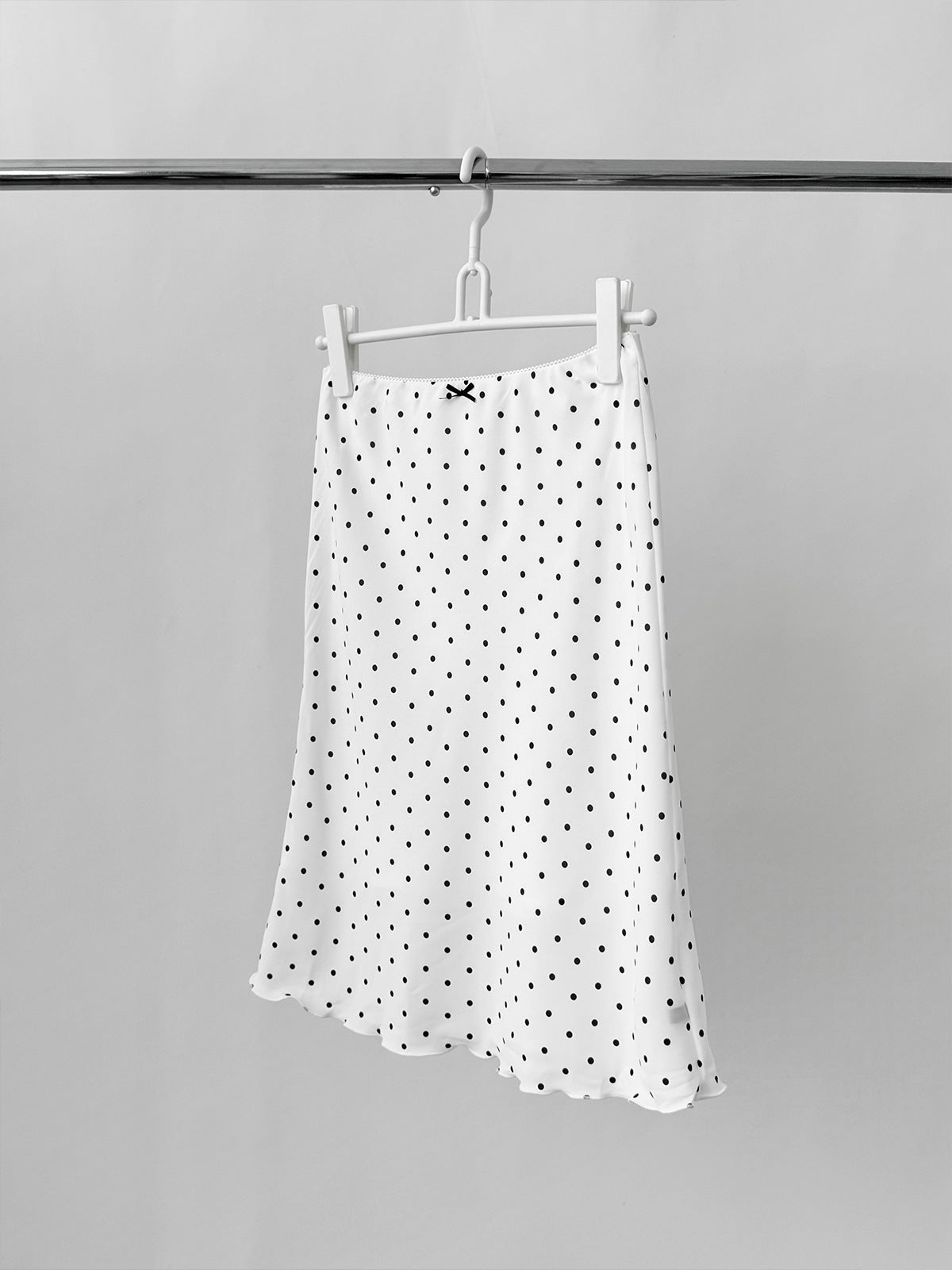 Black & White Polka Dots Low Waist Midi Skirt