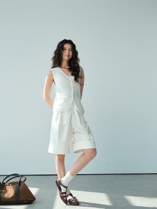 A-Line Pleated Baggy Casual Shorts