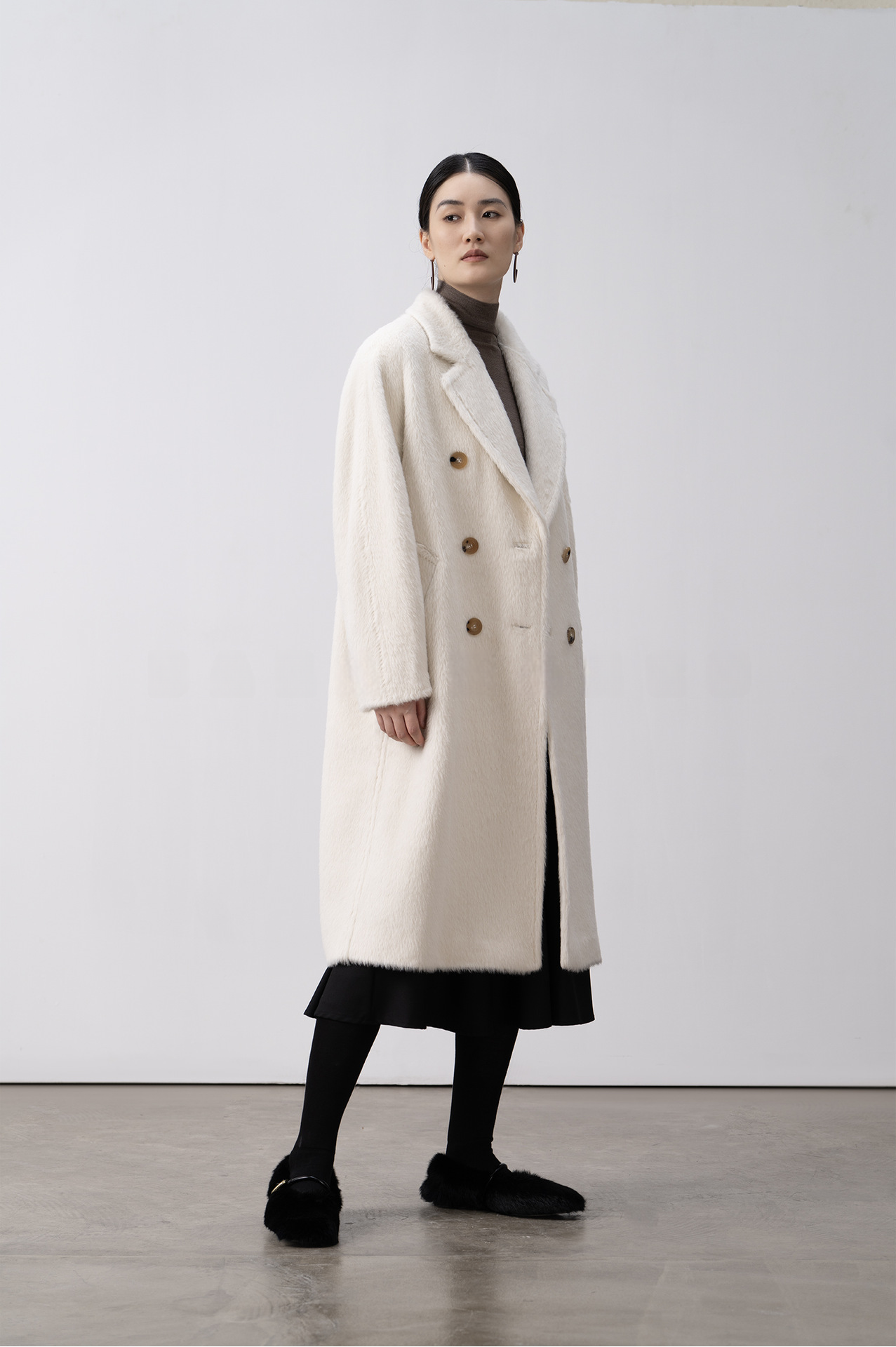 Merino Wool Fluffy Belted Long Coat