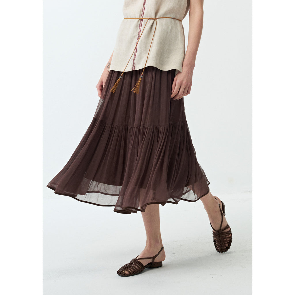 Lightweight Flowing Pleated Umbrella Midi Skirt