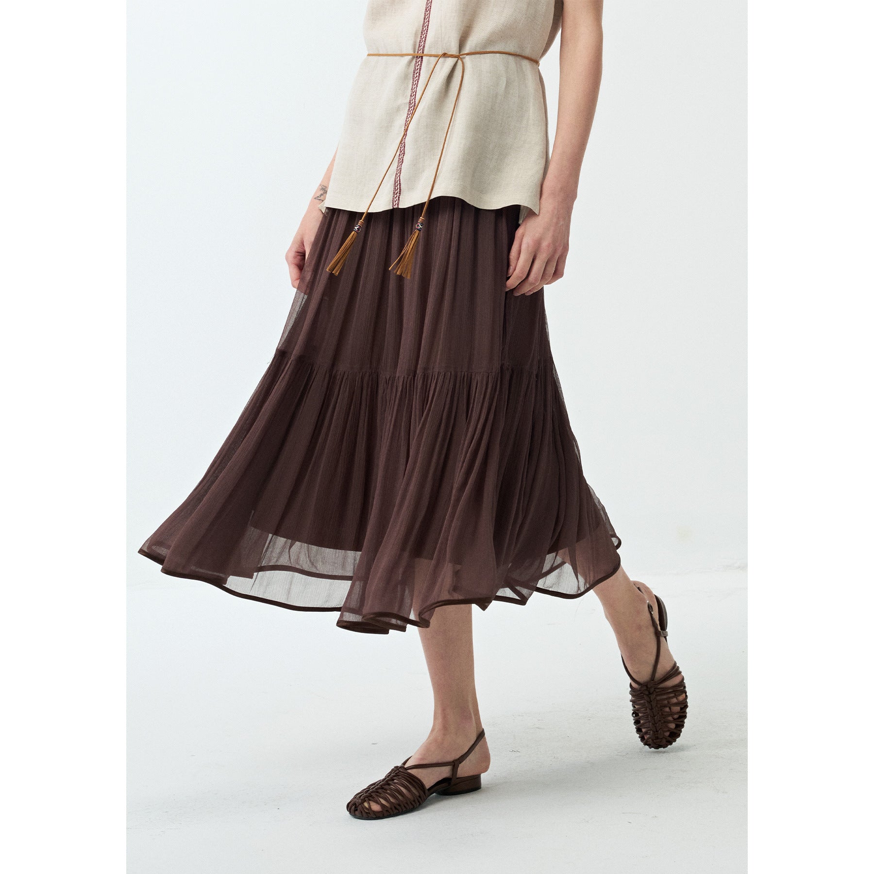 Lightweight Flowing Pleated Umbrella Midi Skirt