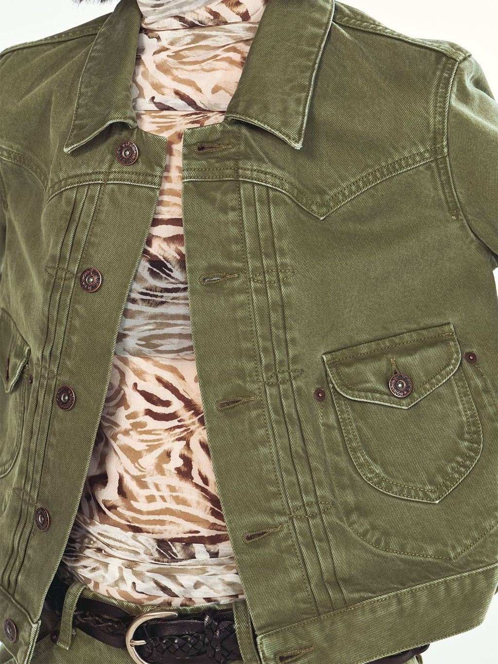 Vintage Tuck Pleated Long Sleeve Denim Jacket