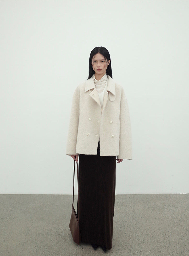 Wrapfront Double-Breasted Alpaca Wool Coat