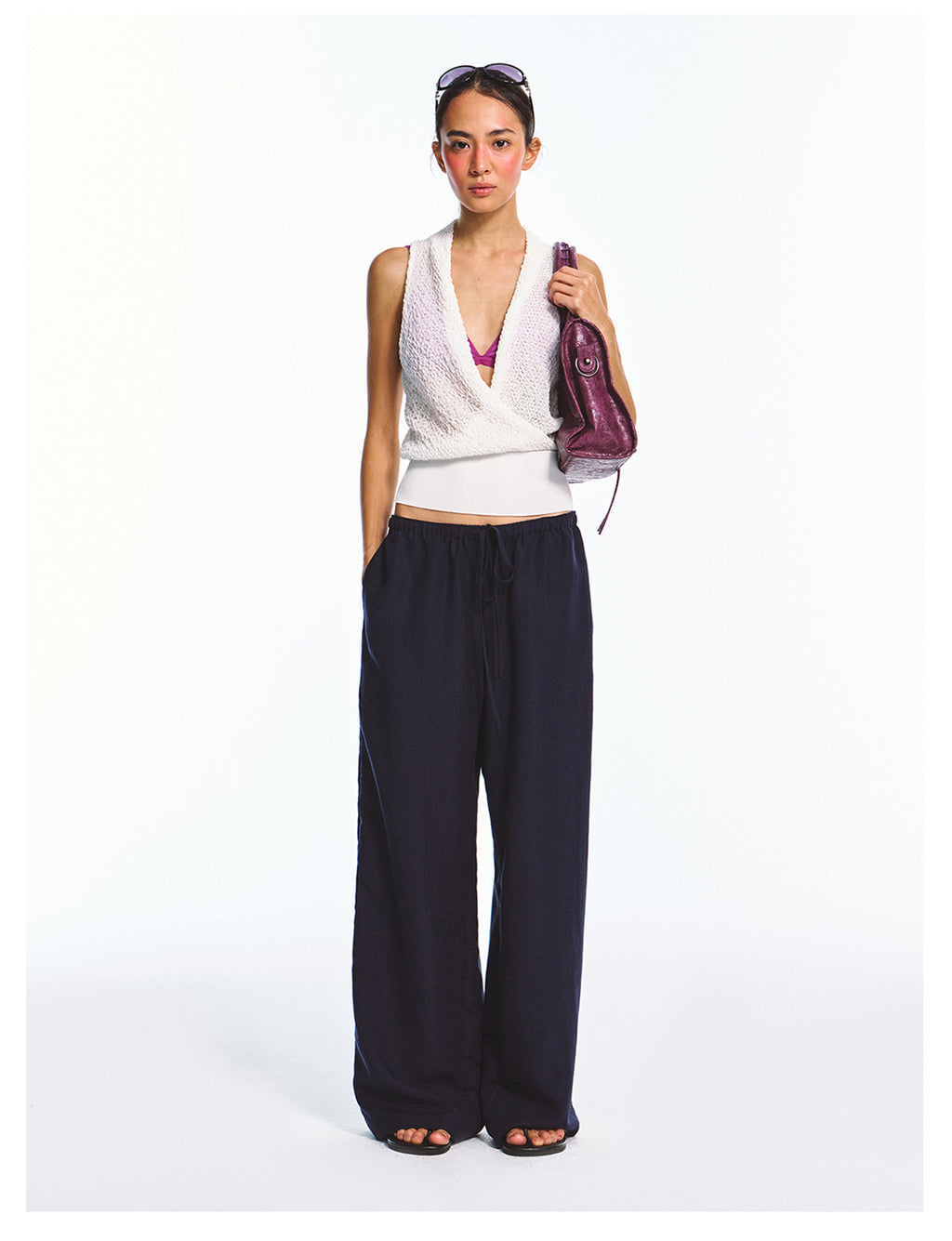 Solid Color Straight-leg Elastic Waist Casual Pants