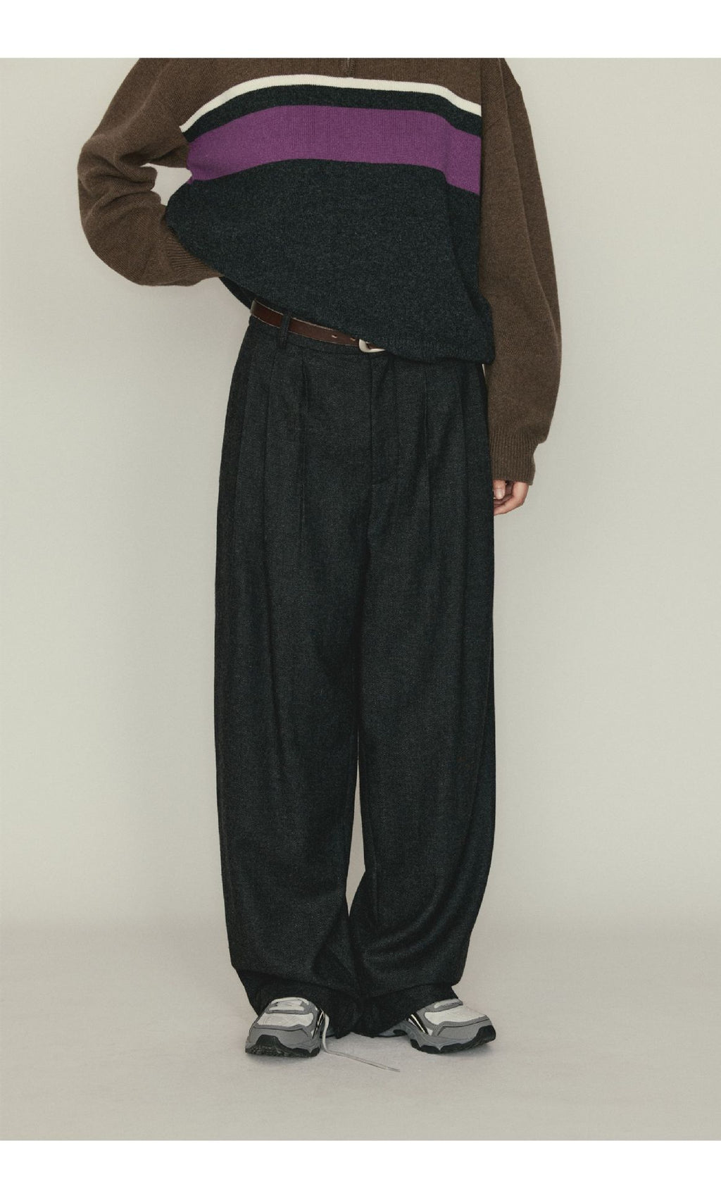 Versatile Herringbone Wool Blend Low-waisted Casual Trousers