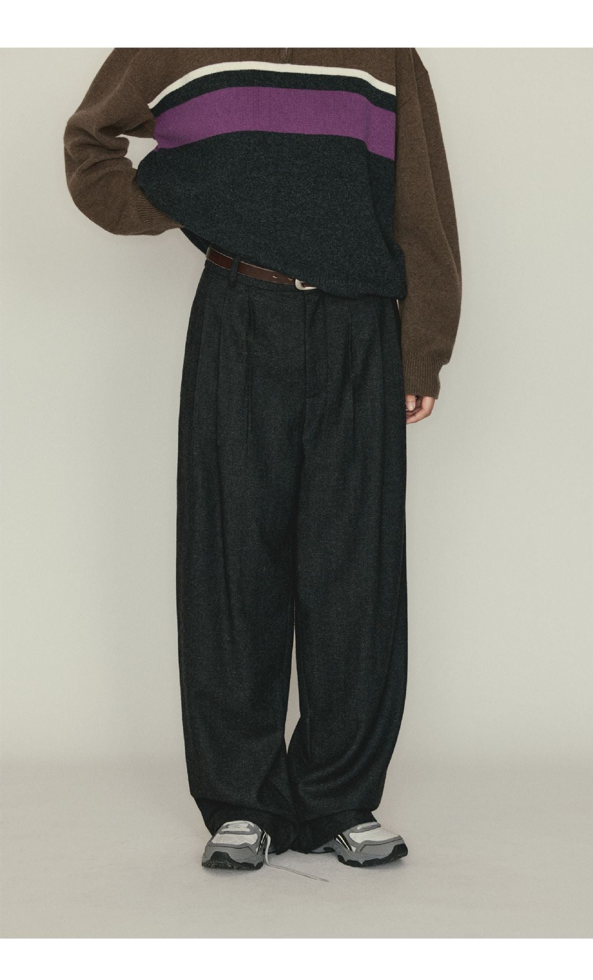 Versatile Herringbone Wool Blend Low-waisted Casual Trousers