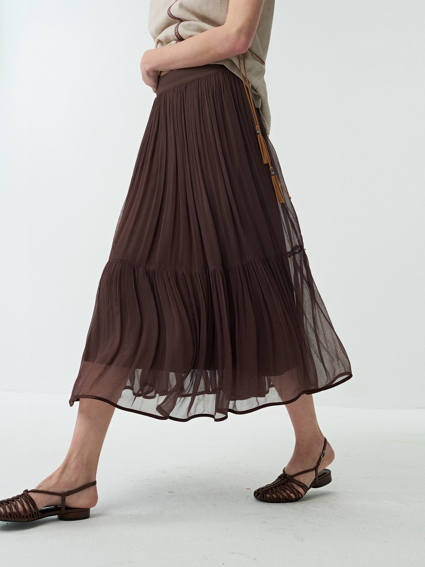 Lightweight Flowing Pleated Umbrella Midi Skirt