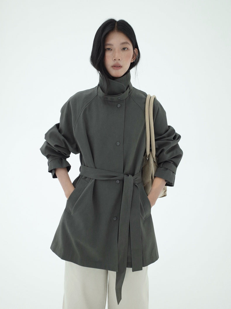 Stand-Up Collar Mid-Length Stylish Trench Coat