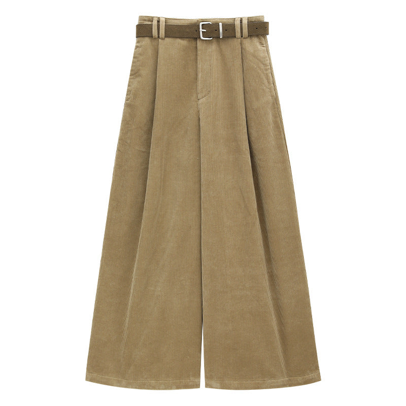 Corduroy Wide-Leg Pants with Belt