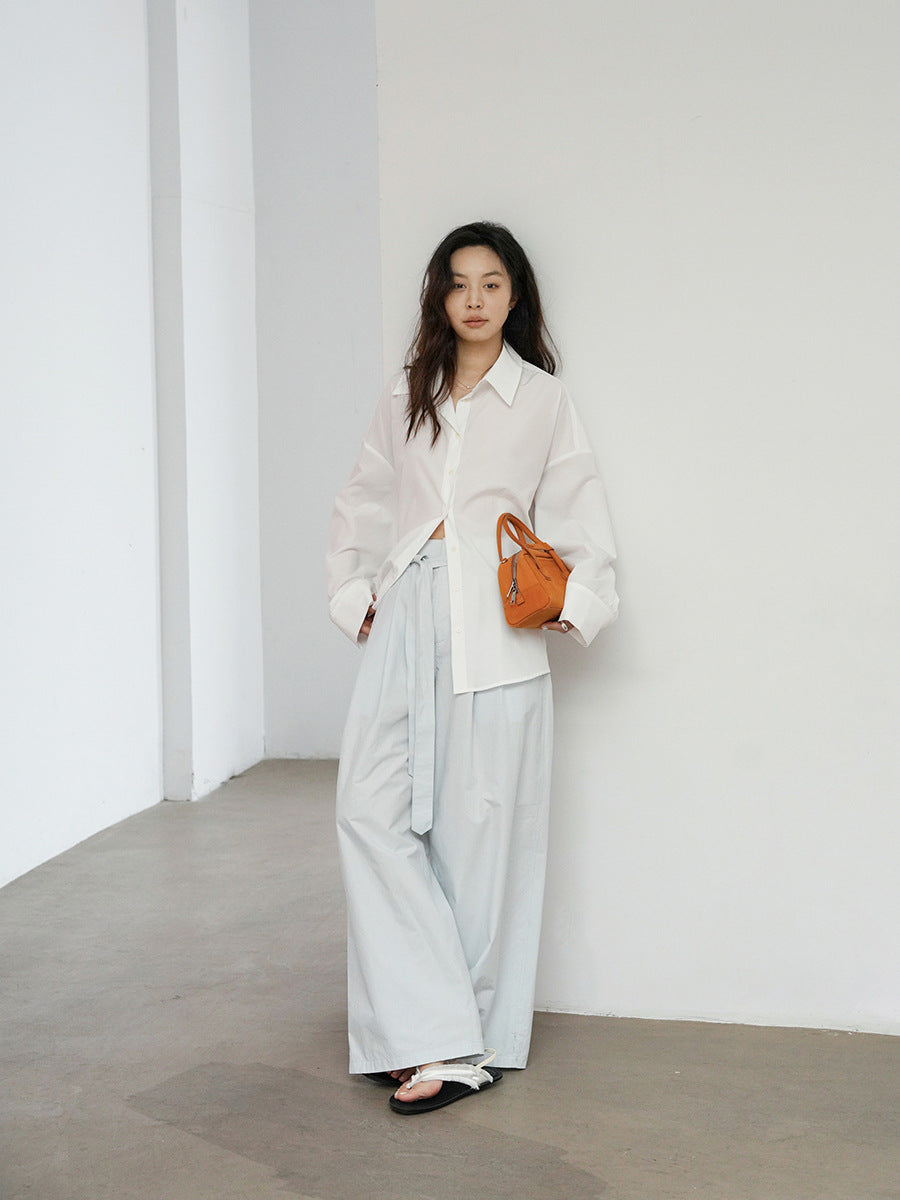 Crisp Cotton Wide-Leg Trousers