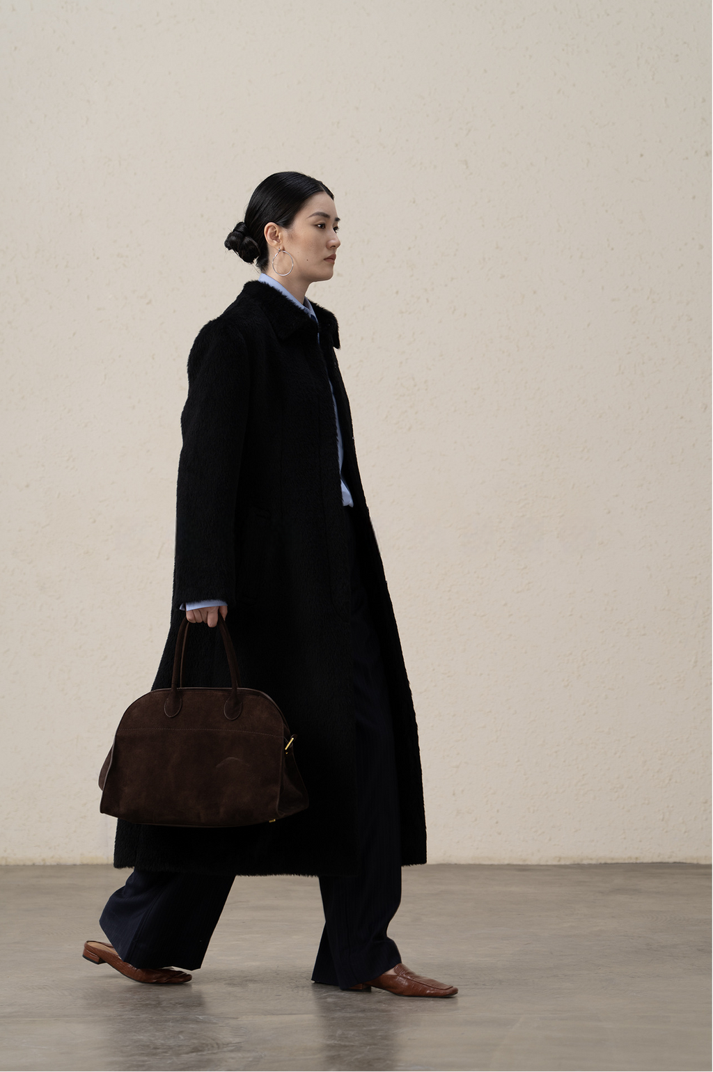Suri Alpaca & Merino Wool Buttoned Shearling Long Coat