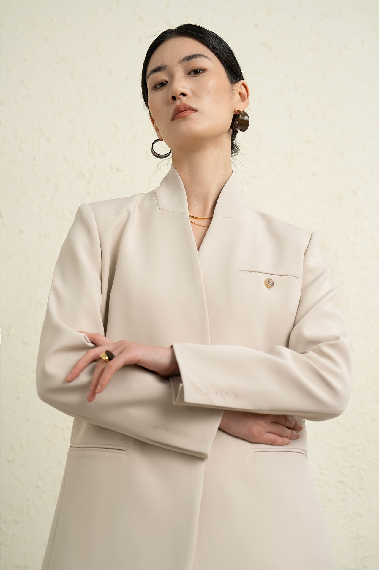 Premium Stand-up Collar Mid-Length Lace-Up Blazer