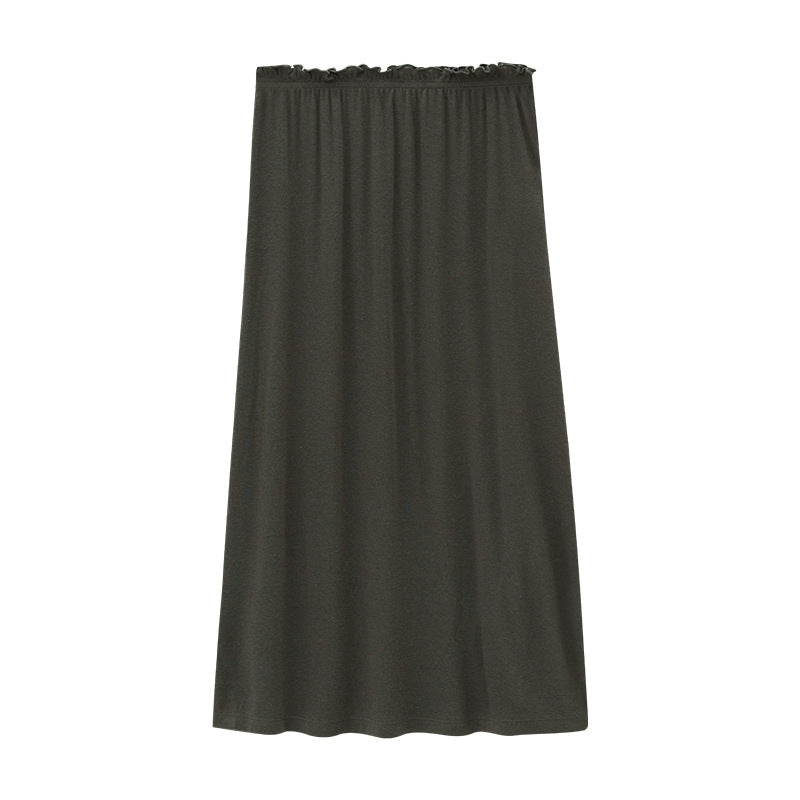 Soft Stretch Ruffled Elastic Waistband Midi Skirt