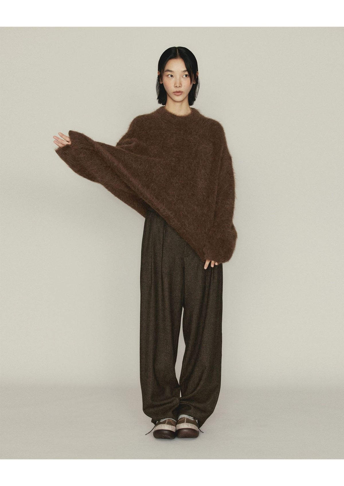 Versatile Herringbone Wool Blend Low-waisted Casual Trousers