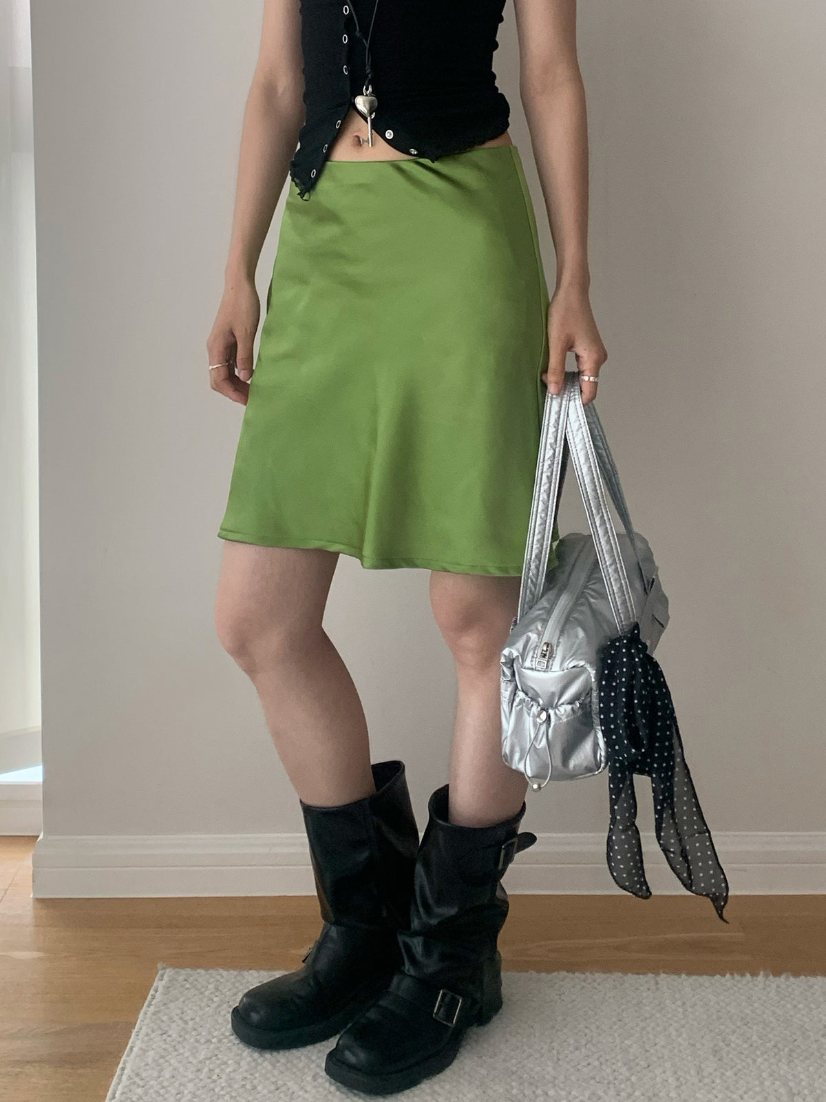 High Waist Bias Cut Minimalist Slip Midi Skirt