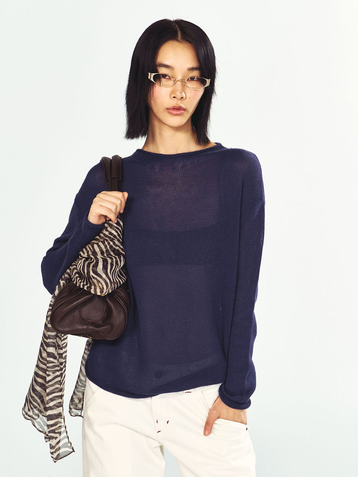 Coarse Sheer Long-sleeve Knit Top