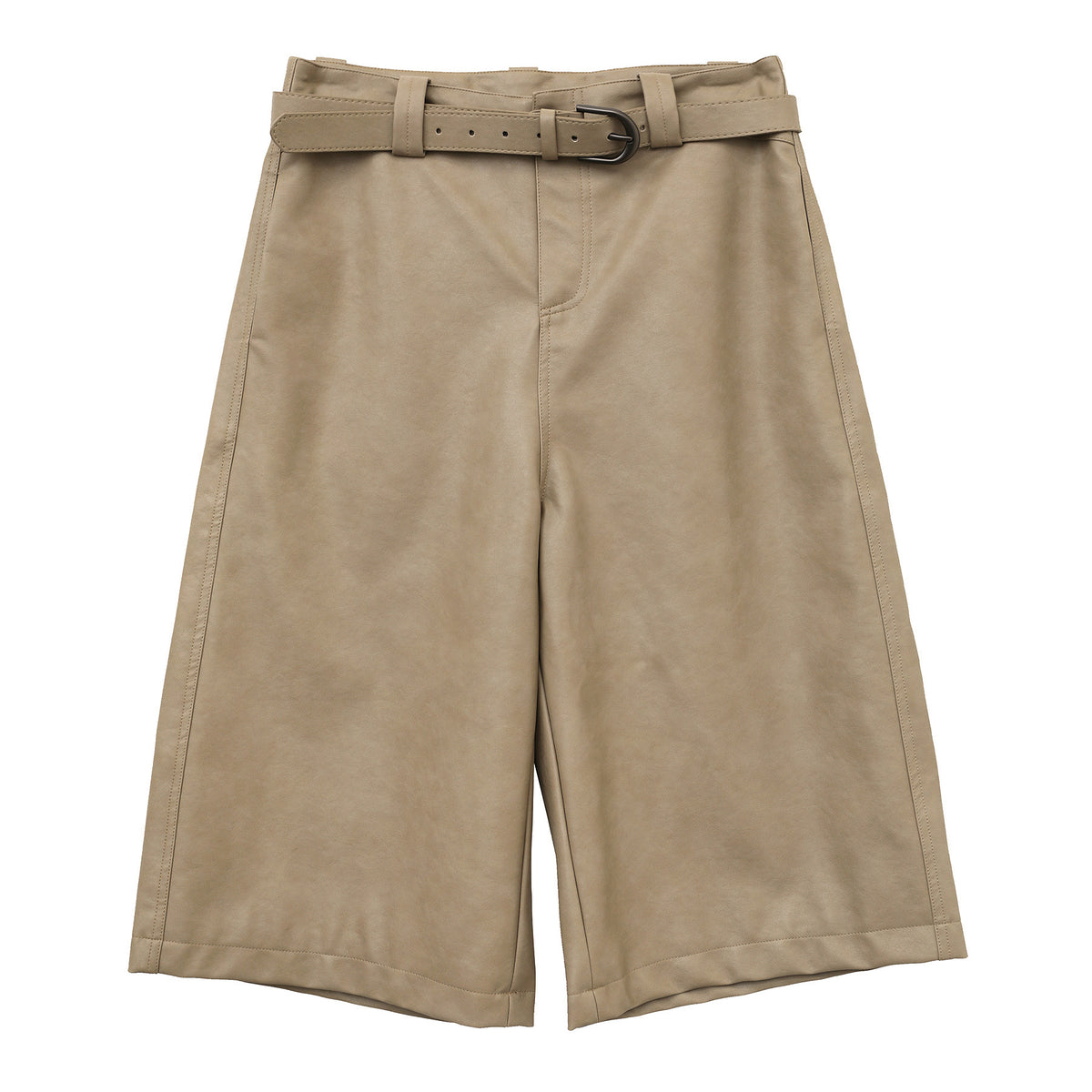Straight-Leg PU Leather Shorts with Belt