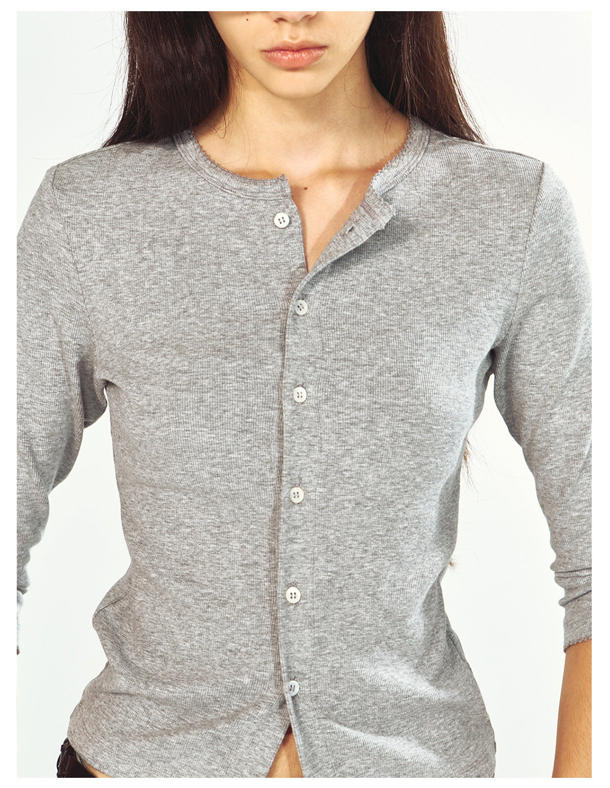 Three-quarter Sleeve Single-breasted Slim Fit Knit Top