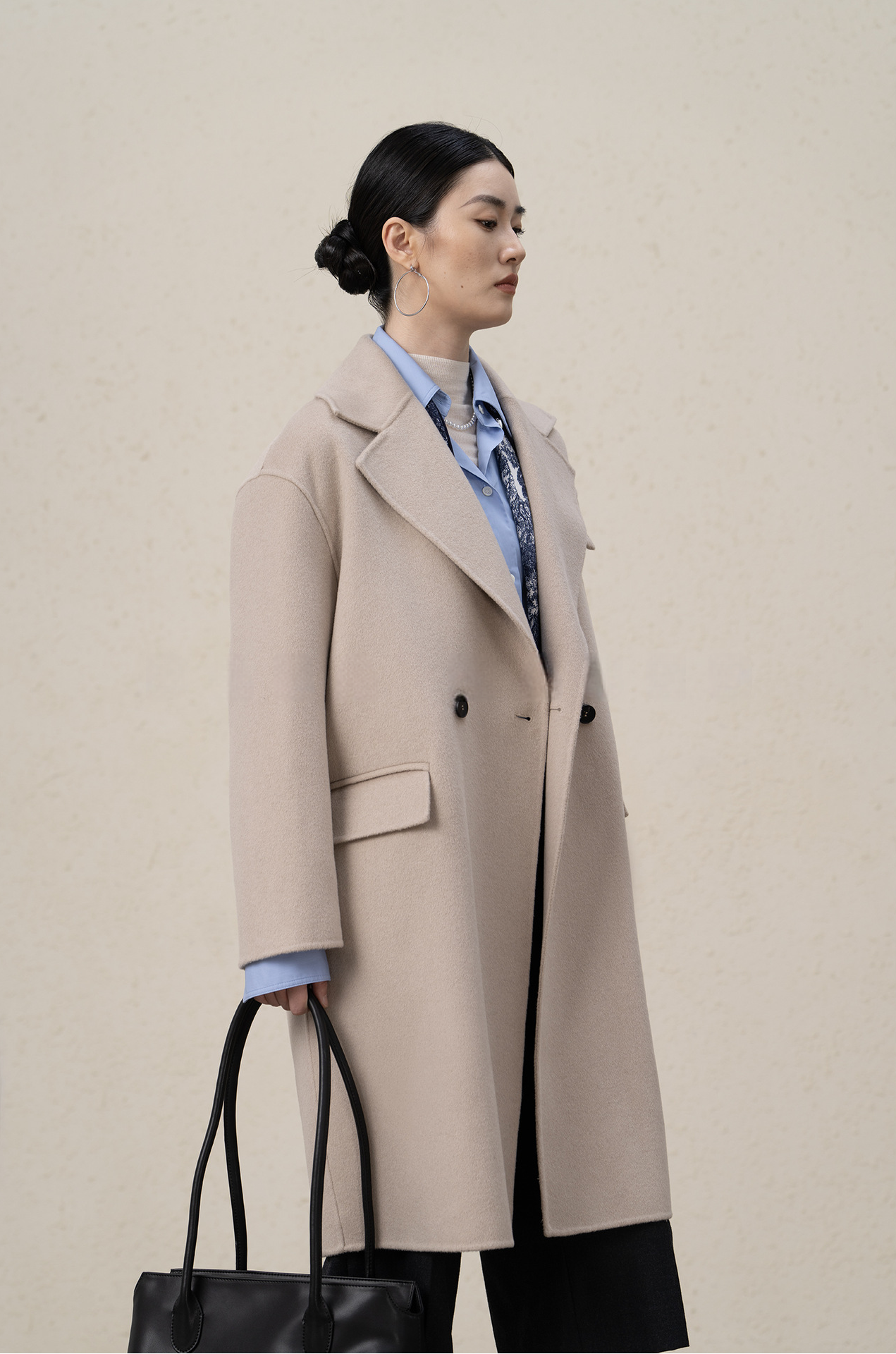 Double-breasted Merino Wool & Cashmere Long Coat