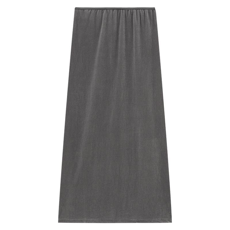 Soft Drape Velvet Straight Midi Skirt