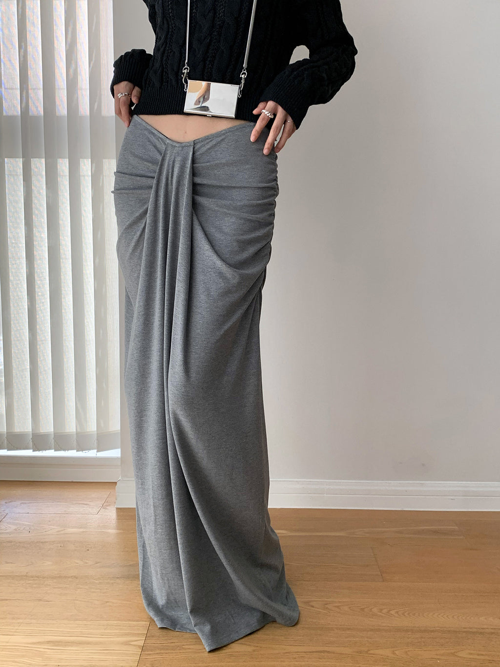 Draped Ruched Maxi Mermaid Skirt Dress
