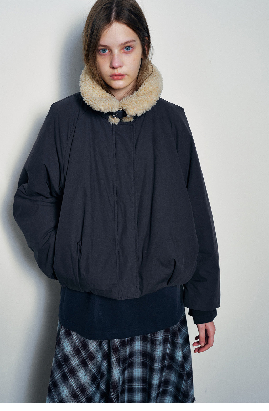 Contrast Faux Fur Retro Stand-up Collar Jacket