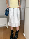 Black & White Polka Dots Low Waist Midi Skirt