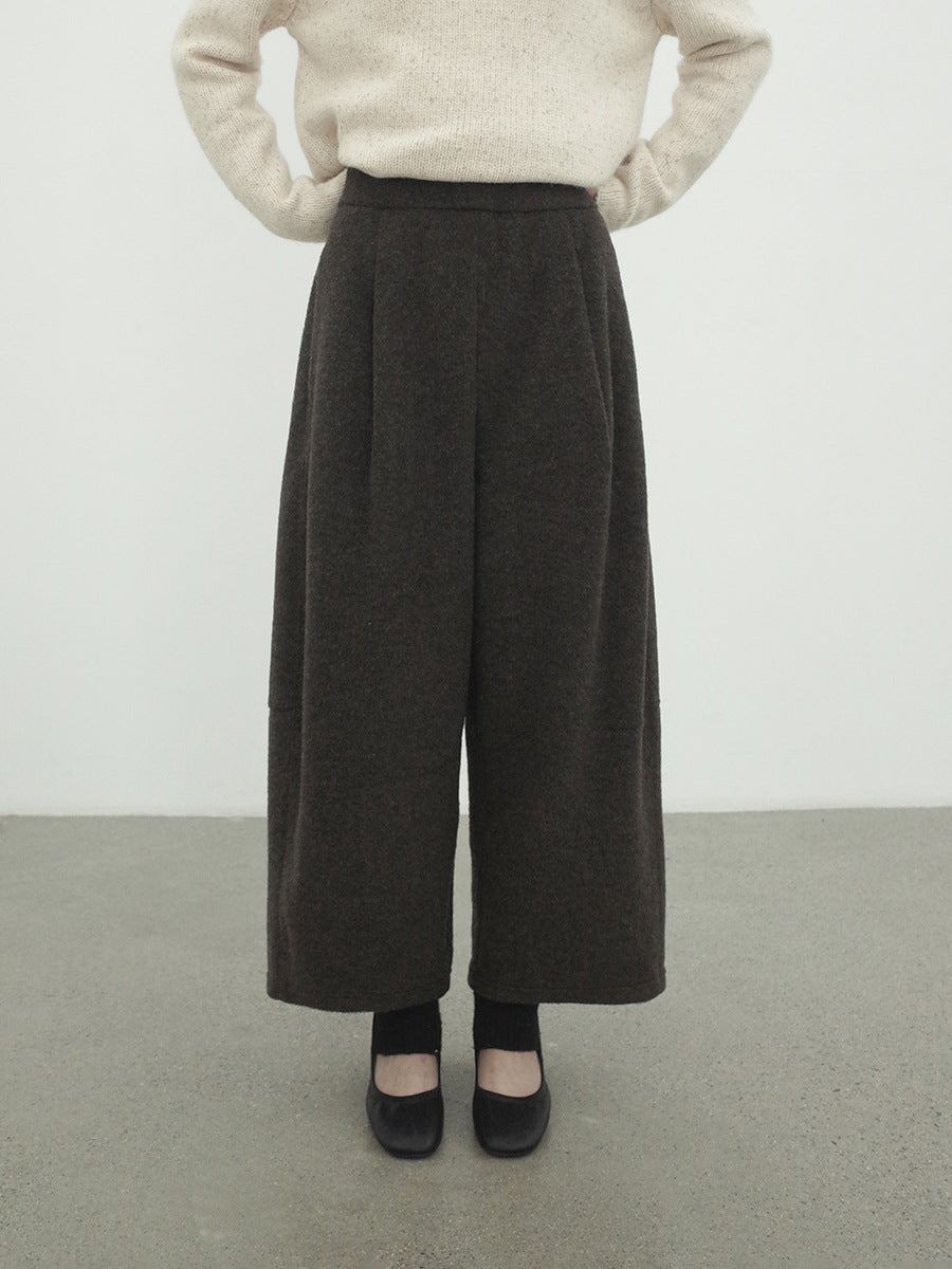 Minimalist Warm High-Waist Wool Wide-Leg Barrel Pants