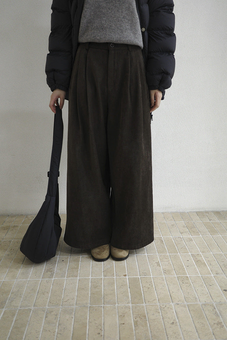 High-Waist Casual Pleated Wide-Leg Pants