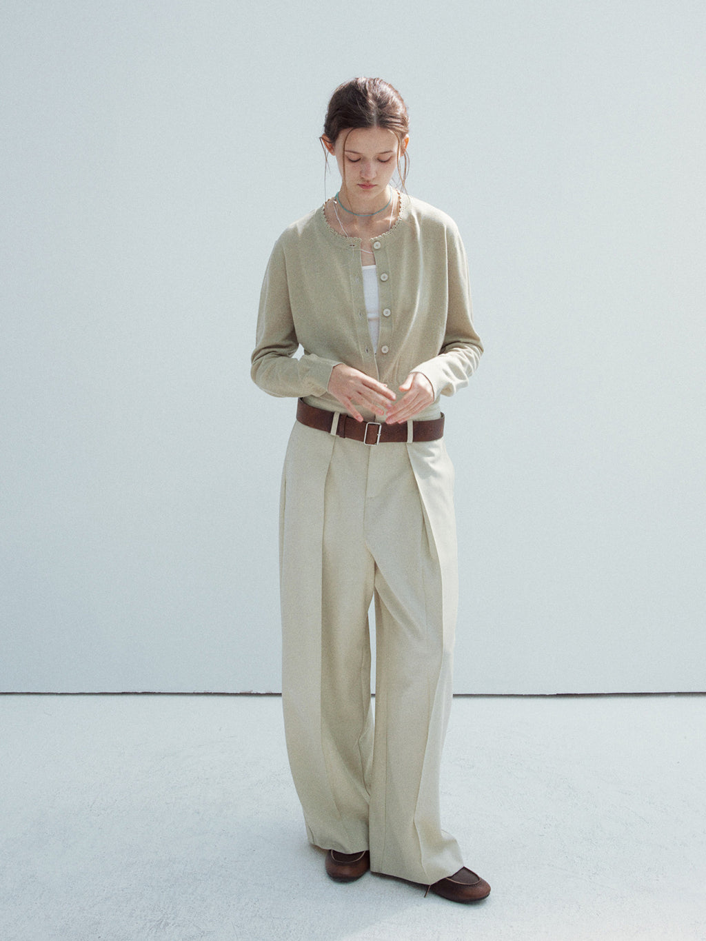 High-waisted Pleated Straight Leg Trousers
