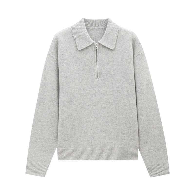 100% Wool Soft Half-Zipper Polo Sweater