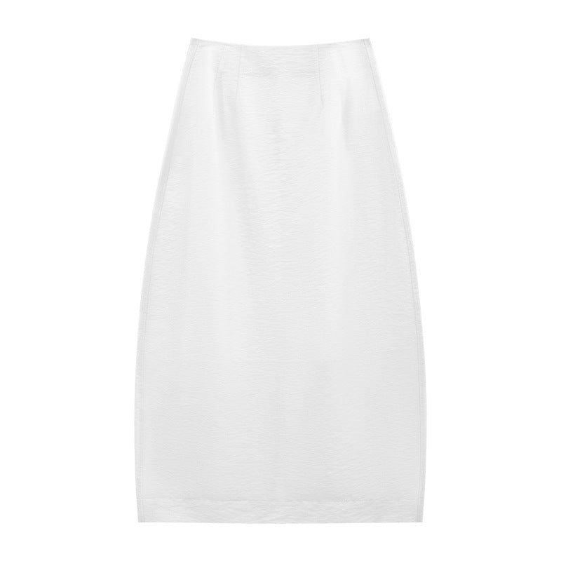 Breathable Elastic Waist Pleated Bud Half Maxi Skirt