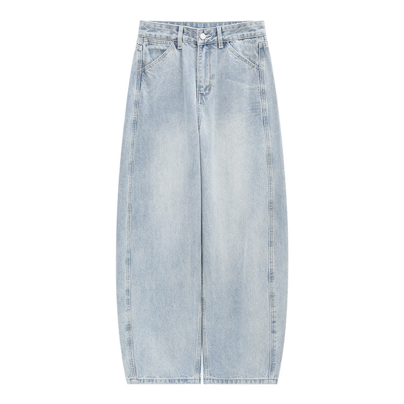 Loose Curved Washed Jeans
