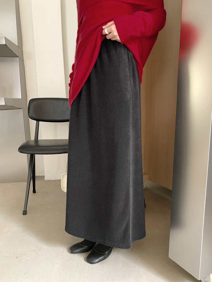 High-Rise Brushed-Texture Soft Straight Midi Skirt