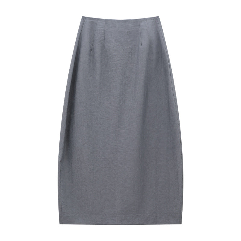 Breathable Elastic Waist Pleated Bud Half Maxi Skirt
