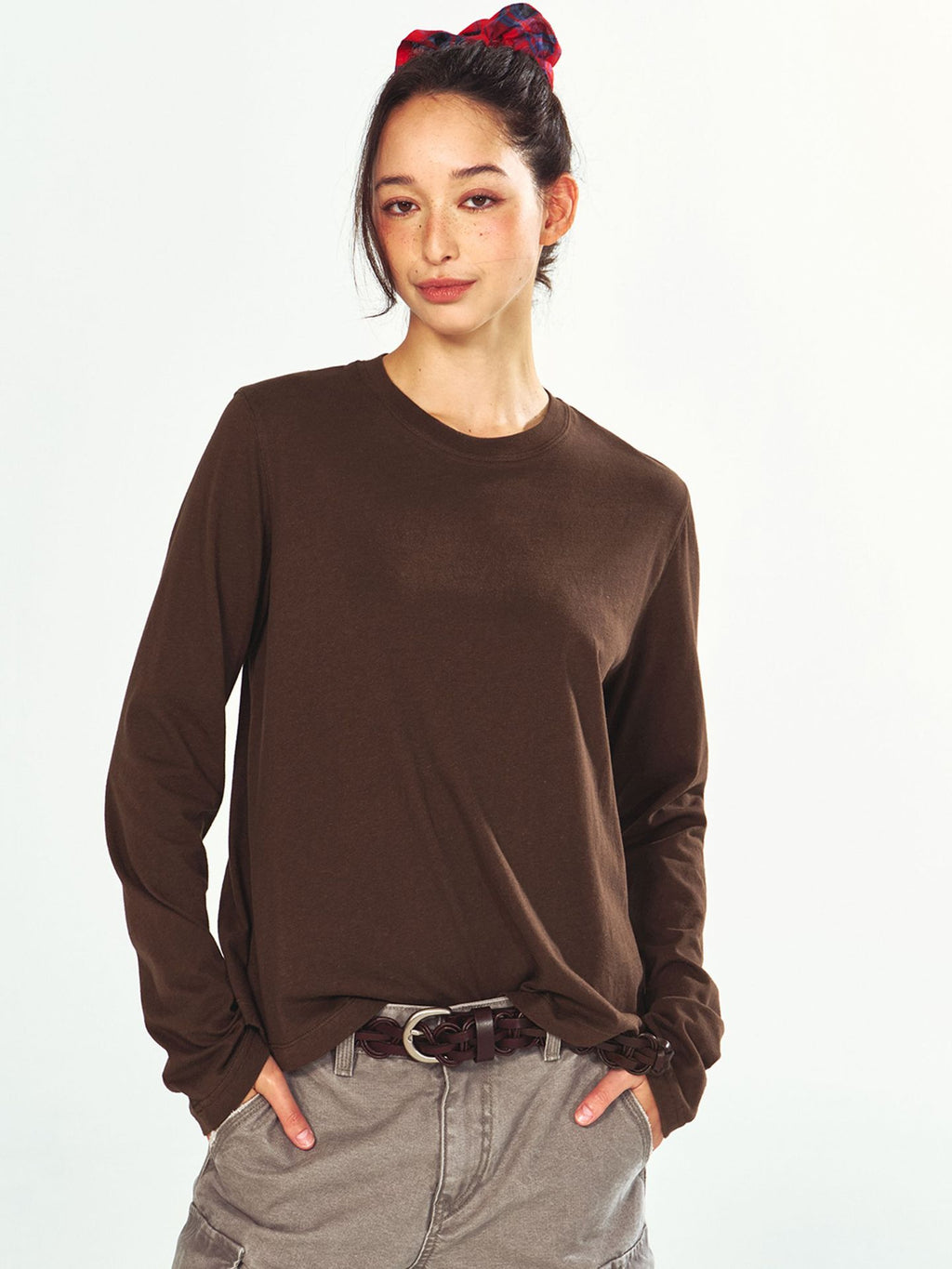 Cotton-linen Blend Basic Long-sleeve Round-neck T-shirt