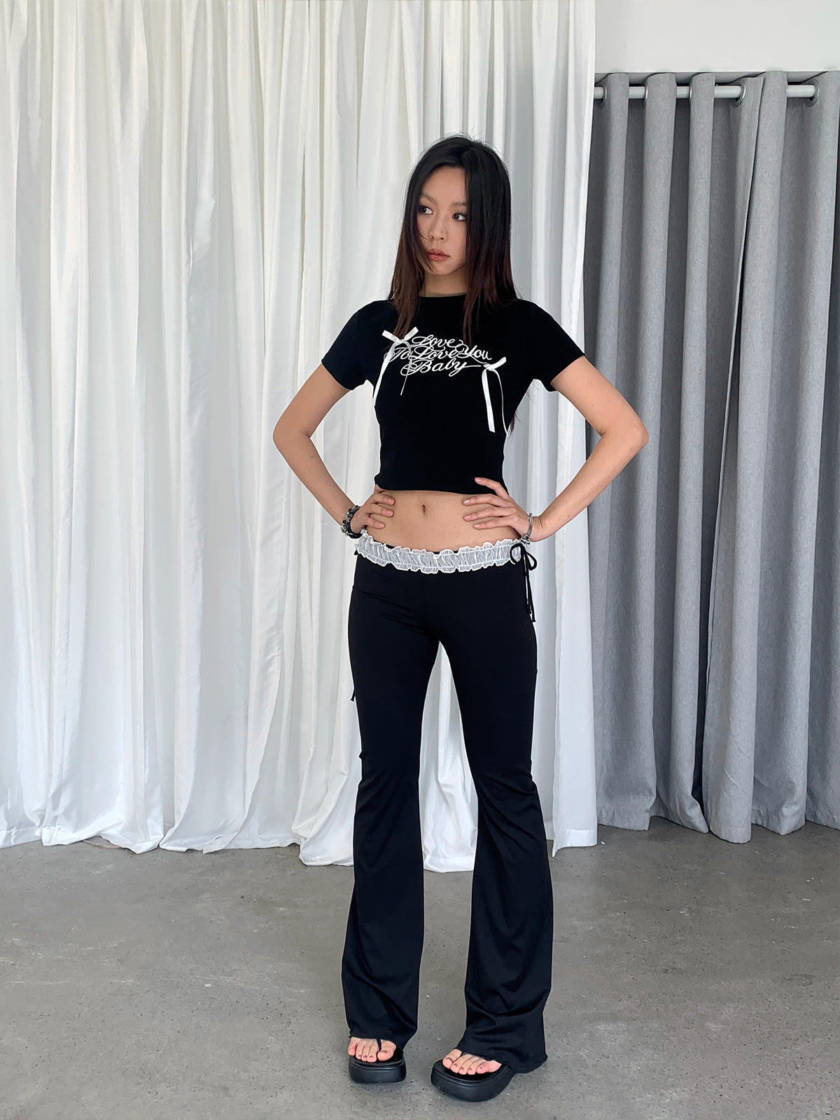Low-rise Drawstring Bootcut Pants