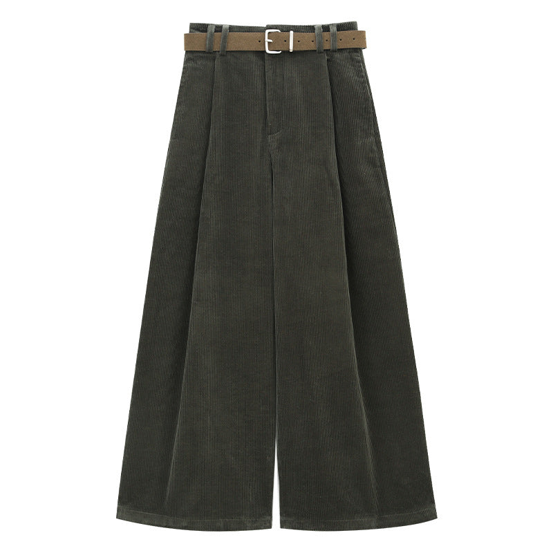 Corduroy Wide-Leg Pants with Belt