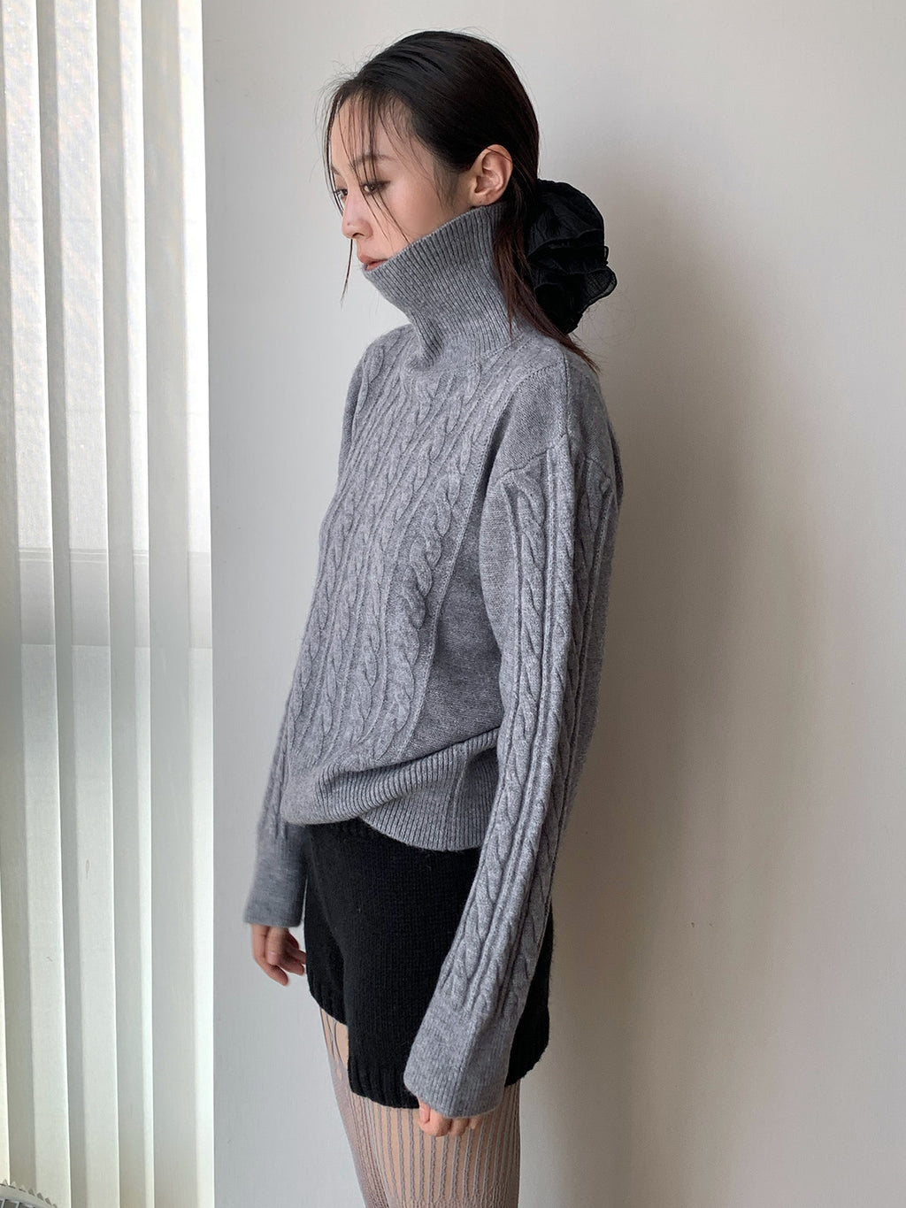 Dorothy Grey Korean chic jacquard turtleneck knit sweater Lazy versatile pullover knit top for women