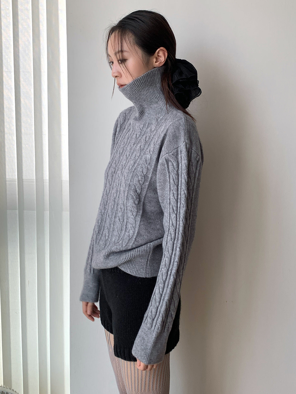 Dorothy Grey Korean chic jacquard turtleneck knit sweater Lazy versatile pullover knit top for women