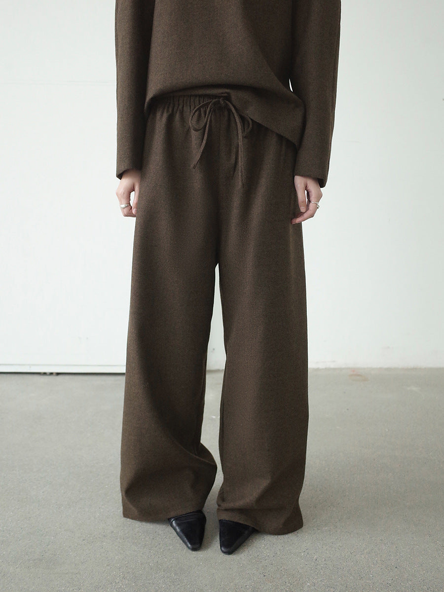 Wool-Blend Relaxed Wide-Leg Drawstring Pants