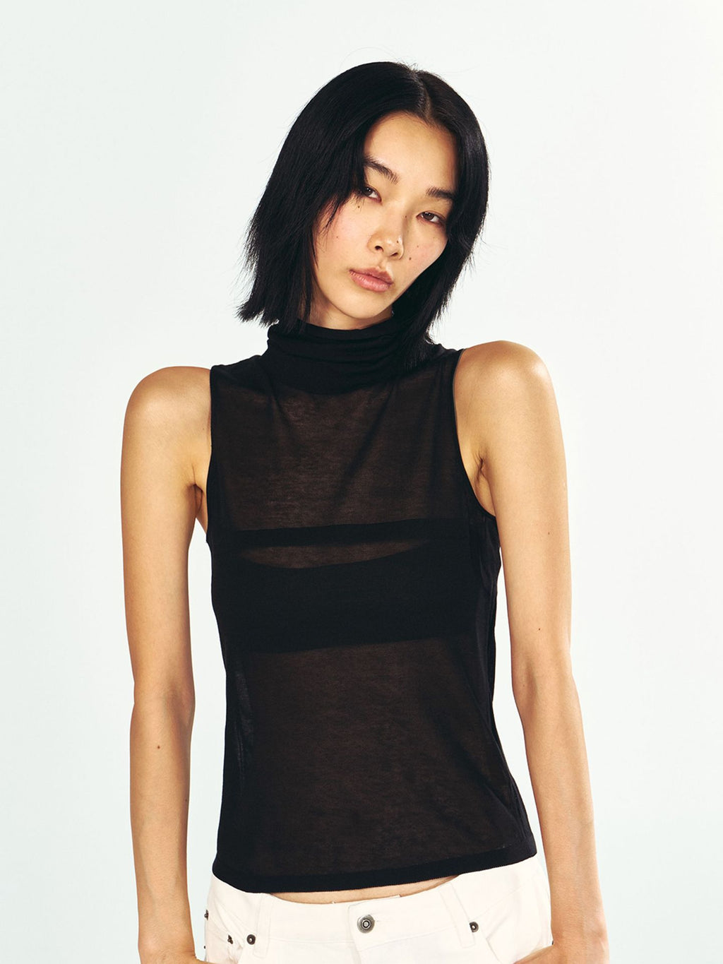 Slouch Turtleneck Sheer Tank Top