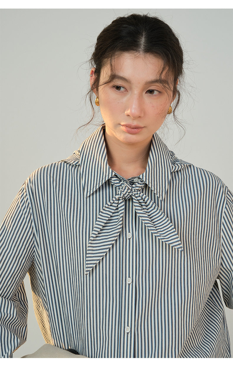 Striped Scarf Long-Sleeve Shirt