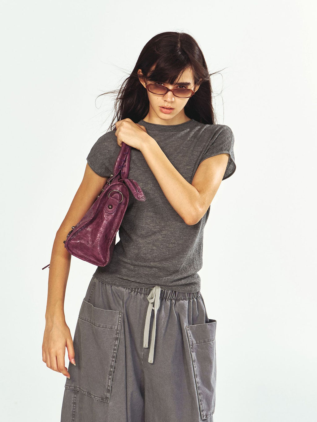 Textured Blend Short Sleeve Half High Neck Knit Top