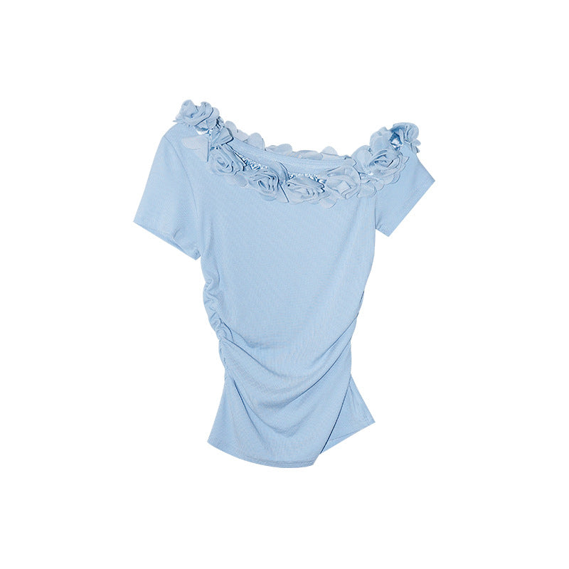 Floral Appliqué Off-Shoulder Knit Top