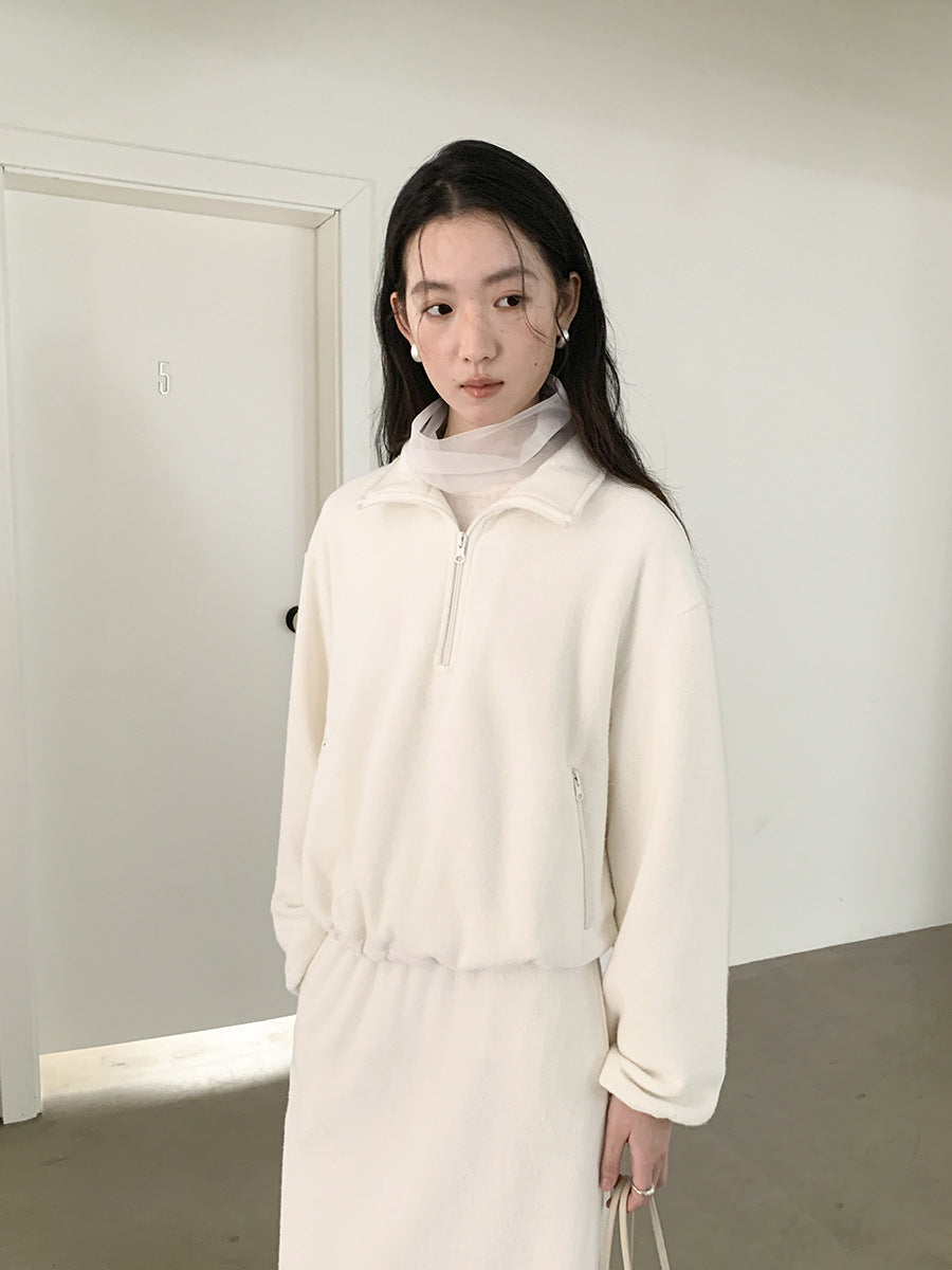 Solid Color Thick Fleece Warm Zip-Up Sweatshirt