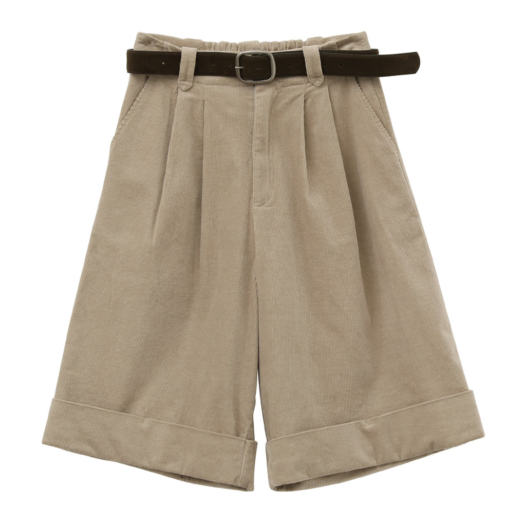 Corduroy Rolled Edge Straight Casual Shorts