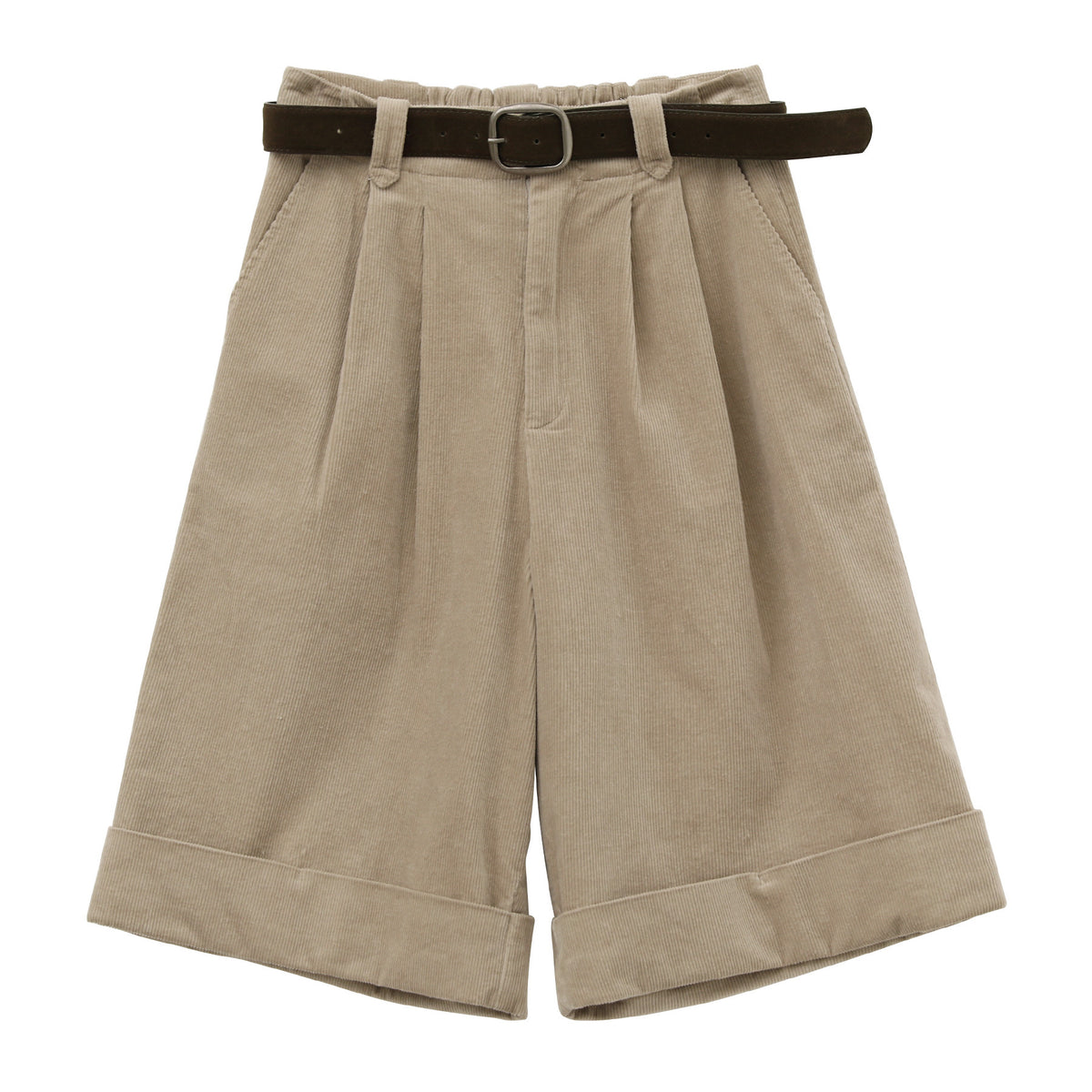 Corduroy Rolled Edge Straight Casual Shorts