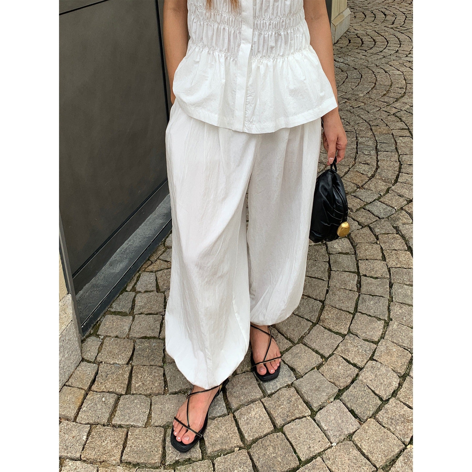 Lyocell High-Waist Pleated Casual Drawstring Lantern Pants