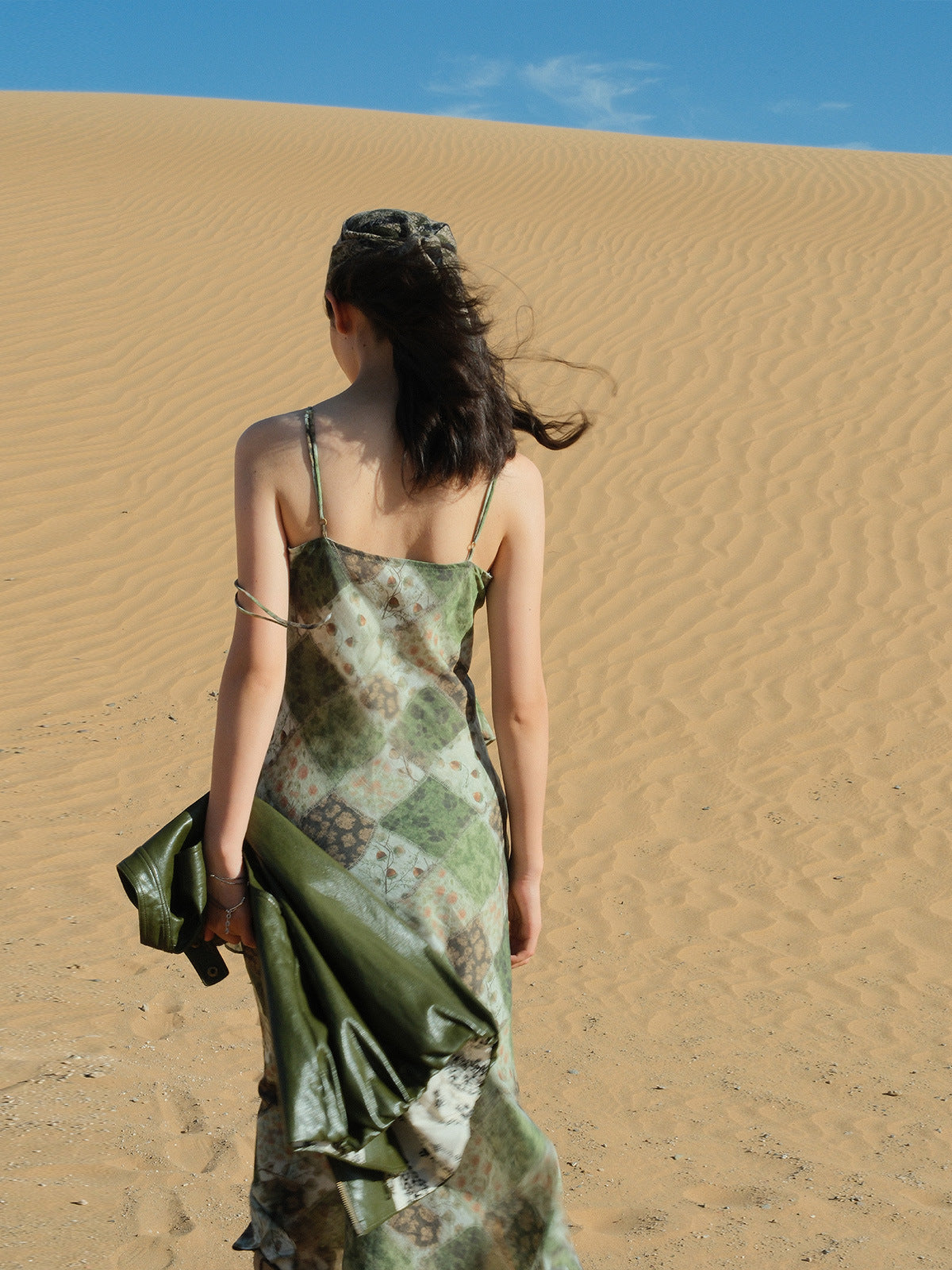 V-neck Printed Spaghetti Strap Maxi Dress
